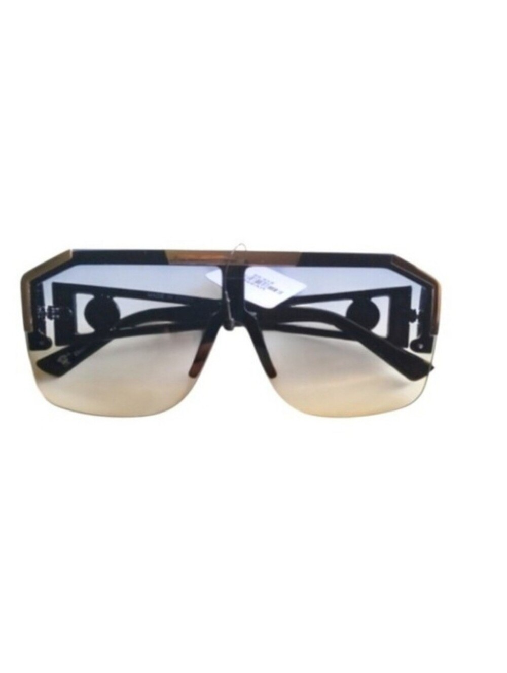 Oversized Gradient Shield Sunglasses - Black with Gold Accents, Unisex